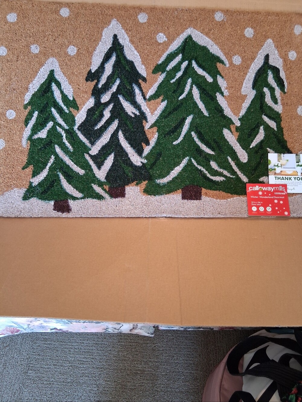 Christmas Pine Tree Welcome Doormat - Green & White